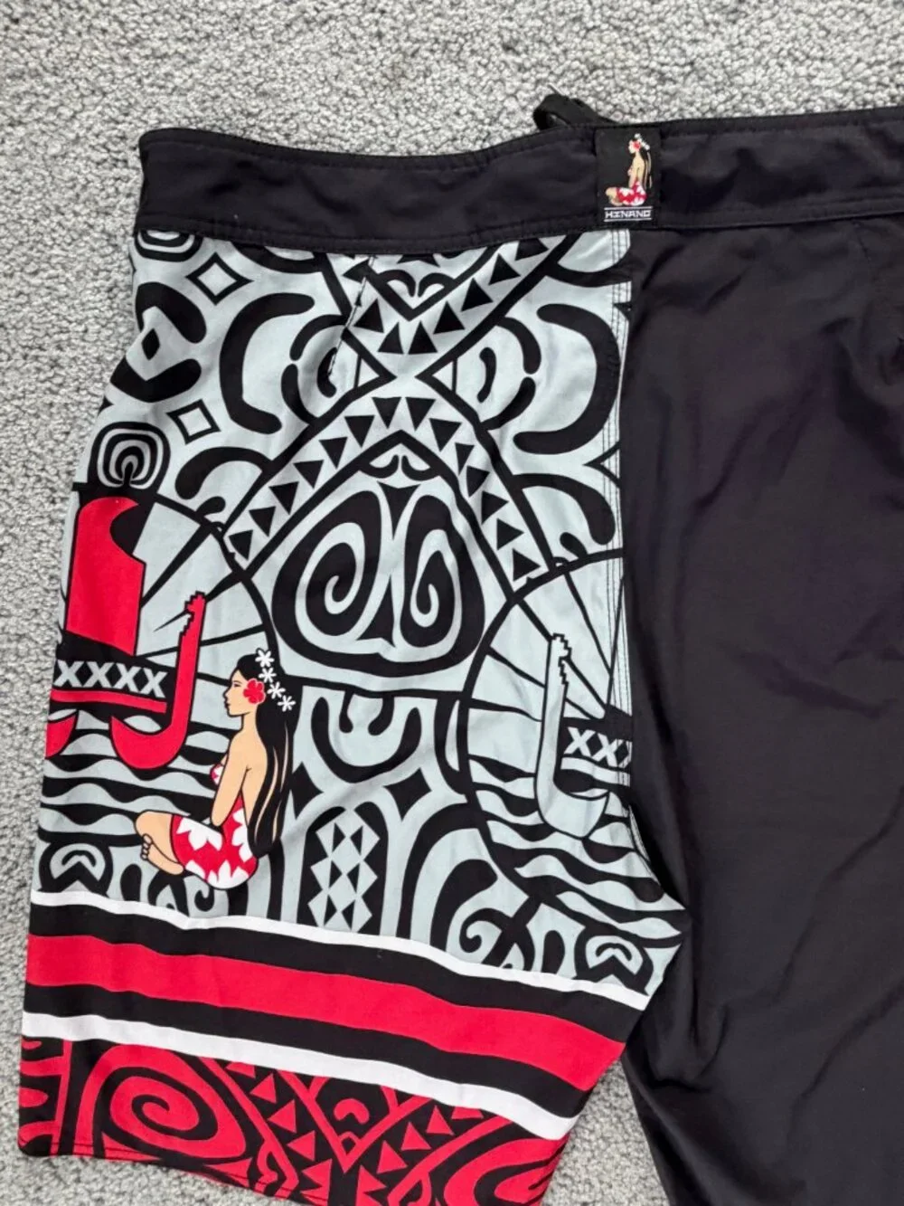 Rare Hinano Tahiti Collection Boardshorts -Men's Size 40 -Bold Polynesian Print